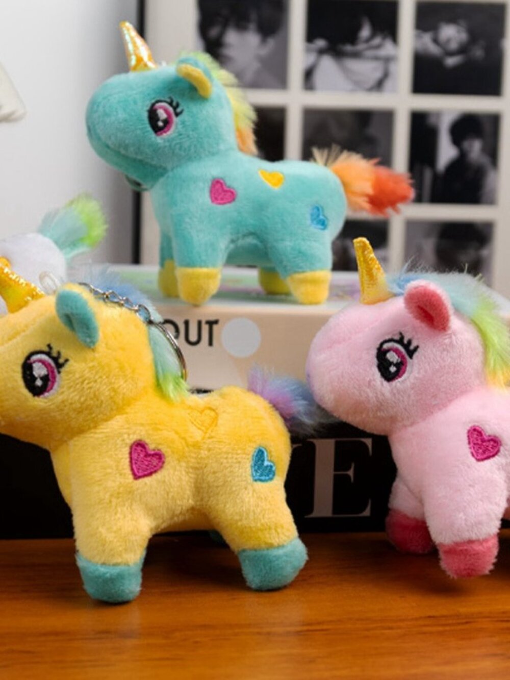 ✨Unicorn Plush Keychain Colorful Heart Embroidery Bag Charm